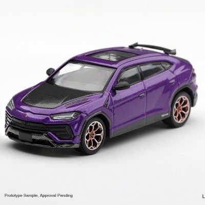 Miniatura de SUV desportivo roxo com capot preto e jantes vermelhas