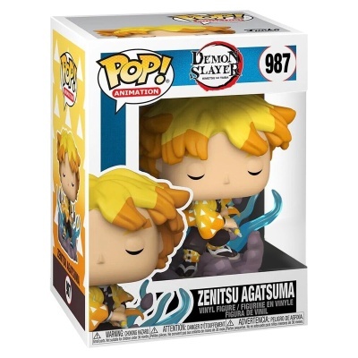 Funko Pop Zenitsu Agatsuma Demon Slayer numa caixa com janela transparente