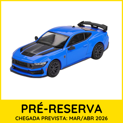 Miniatura de carro desportivo azul com detalhes a preto e texto de pré-reserva