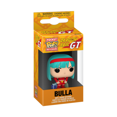 Chaveiro Funko Pop de vinil da personagem Bulla de Dragon Ball GT em embalagem amarela
