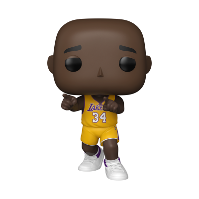 Figura Funko Pop de jogador de basquete dos Lakers com camisola amarela número 34.