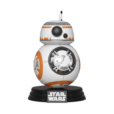 Figura colecionável BB-8 de Star Wars em plástico branco, laranja e cinzento com base preta