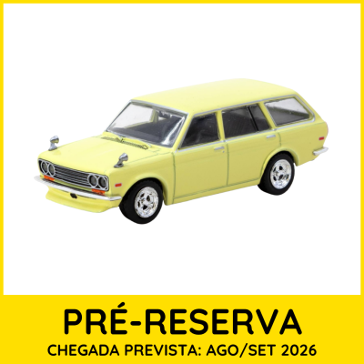 Carrinha de brinquedo amarela com moldura amarela e texto de pré-reserva