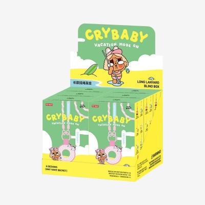 Expositor de caixas de brinquedos surpresas CRYBABY com personagem a pescar.