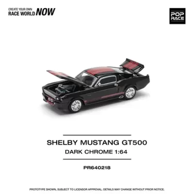 Miniatura Shelby Mustang GT500 em cromado escuro com capô e mala abertos