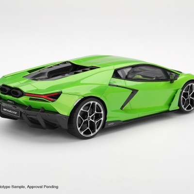 Miniatura de carro desportivo verde Lamborghini em fundo branco