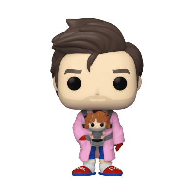 Figura Funko Pop de homem a segurar uma pequena figura
