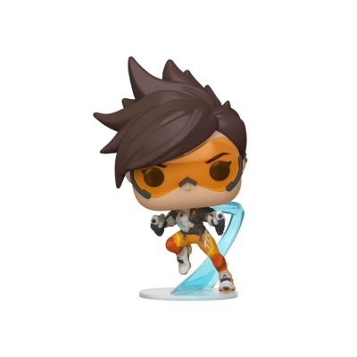 Figura colecionável Funko Pop com cabelo castanho e roupa azul e laranja