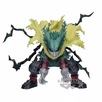 Figura colecionável de personagem com capa amarela e cabelo verde