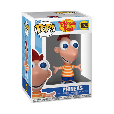 Funko Pop! Phineas figura de vinil com roupa laranja e branca numa caixa com janela