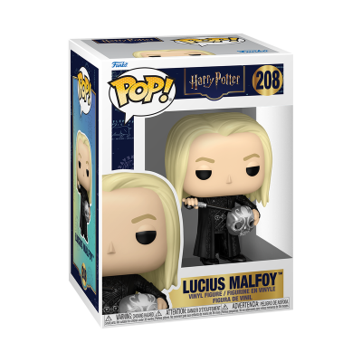 Figura Pop! de Lucius Malfoy da série Harry Potter, dentro de caixa com numeração 208