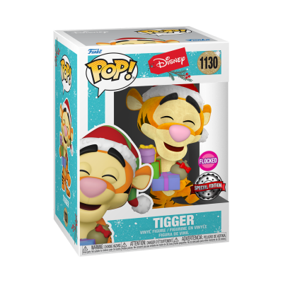 Boneco Funko Pop Tigger da Disney em embalagem com gorro de Natal e presentes