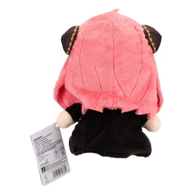 Pelúcia com cabelo rosa e capa preta de costas