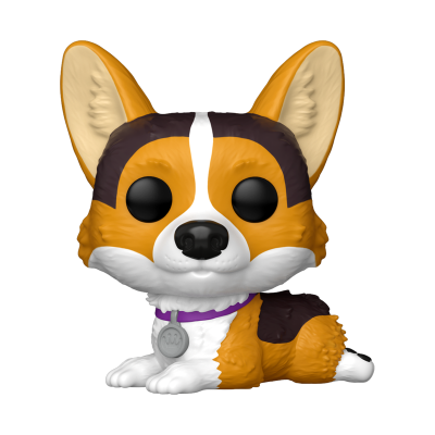 Figura de vinil de cão Corgi colorido com coleira roxa