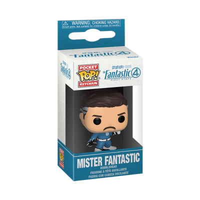 Figura colecionável Mister Fantastic em caixa azul e branca com visor transparente