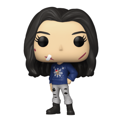 Figura Funko Pop de personagem com suéter azul e calças cinza