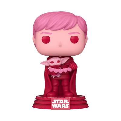 Figura Funko Pop Star Wars rosa segurando Grogu rosa com base STAR WARS