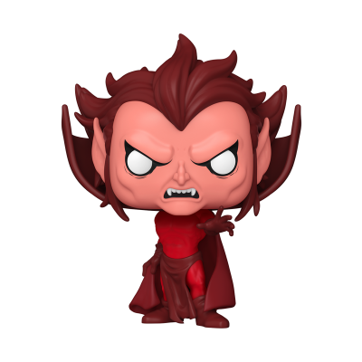 Figura Funko Pop personagem com cabelo castanho-avermelhado, pele rosa e roupa vermelha