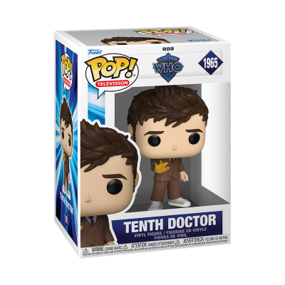 Figura vinílica Funko Pop! Tenth Doctor da série Doctor Who em embalagem