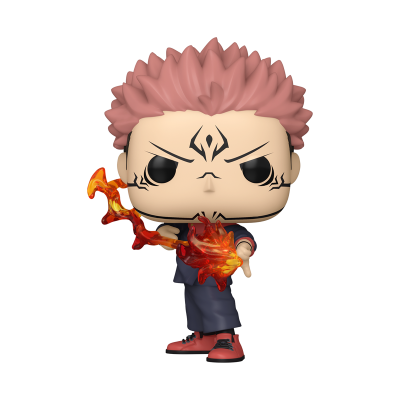 Figura Funko Pop vinil personagem com cabelo rosa e fogo na mão
