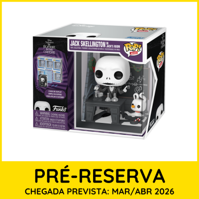 Figura Pop! Vinyl de Jack Skellington em embalagem com decoração da sala de Jack