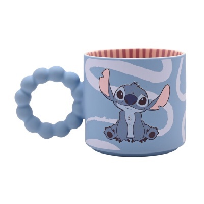 Caneca azul com figura do personagem Stitch da Disney