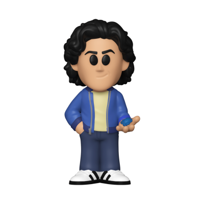 Figura Funko Pop personagem masculino com casaco azul e objeto azul na mão