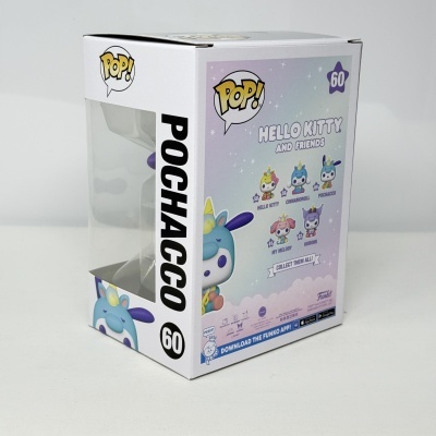 Caixa da figura Pop! Pochacco número 60 de 'Hello Kitty and Friends' com janela transparente