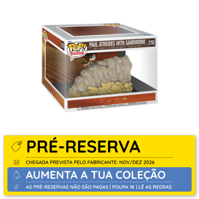 Funko Pop Paul Atreides com verme da areia na embalagem