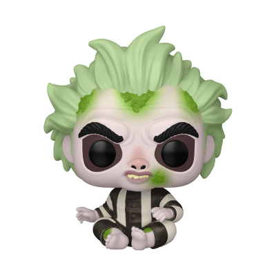 Figura Funko Pop de personagem com cabelo verde claro vestindo pijama riscado