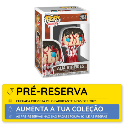 Figura Funko Pop! Alia Atreides Dune Part Three 2154 com capuz e padrão de sangue na embalagem