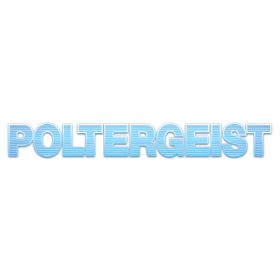 Texto azul claro com linhas brancas formando a palavra POLTERGEIST