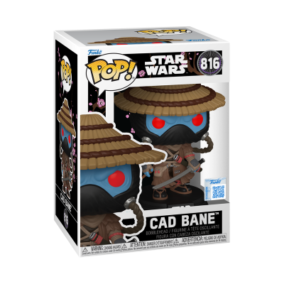 Funko Pop! Cad Bane de Star Wars com chapéu de palha e roupa castanha na caixa.
