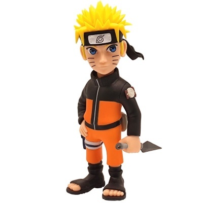 Figura de ação do personagem Naruto com roupa preta e laranja e kunai