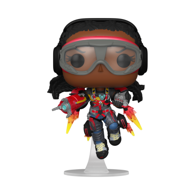 Figura colecionável Funko Pop com roupa vermelha e preta e óculos cinzentos