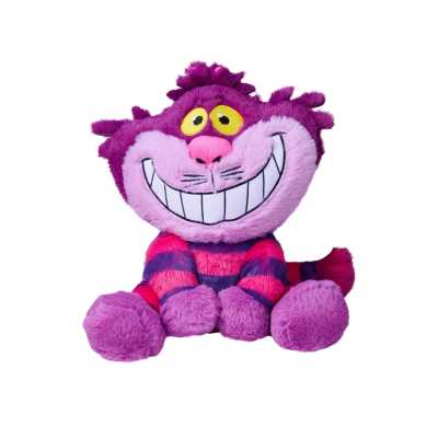 Pelúcia do gato risadinha rosa e roxo com listras e olhos amarelos