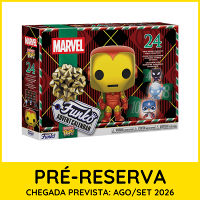 Caixa de calendário de advento Funko Pocket Pop! Marvel com figura do Homem de Ferro na frente.