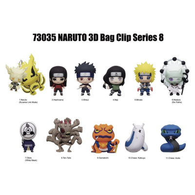 Clips para sacos 3D da série 8 Naruto com várias personagens coloridas e detalhadas