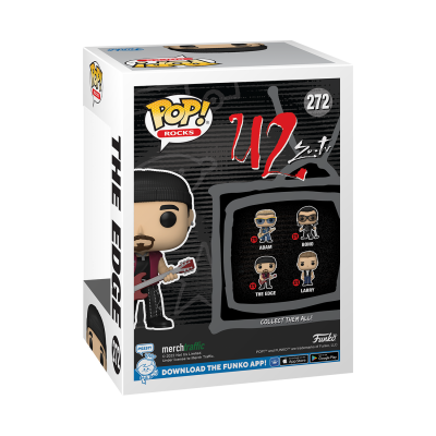 Caixa Funko Pop! Rocks U2 número 272 com boneco e nomes dos membros da banda