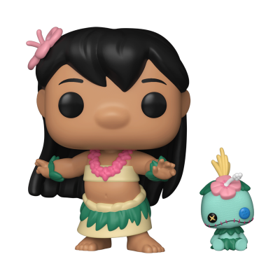 Funko Pop de personagem feminina havaiana com boneco azul de olhos de botão