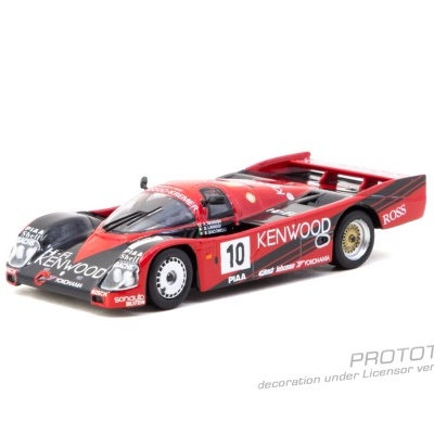 Miniatura de carro de corrida protótipo vermelho e preto com logos e número 10