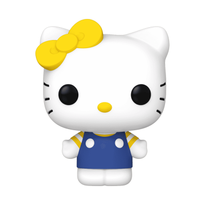 Figura em vinil da Hello Kitty com vestido azul e laço amarelo
