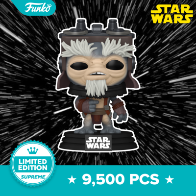 Funko Pop Star Wars edição limitada com personagem em tons creme, cinza e castanho