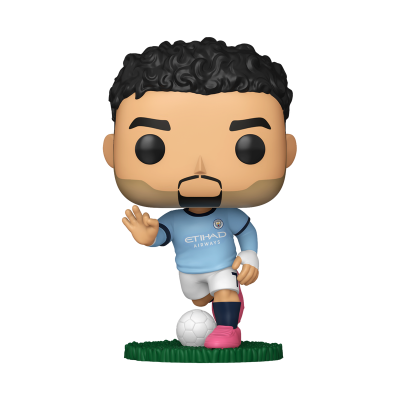 Figura Funko Pop de jogador de futebol com roupa azul claro ETIHAD AIRWAYS e bola