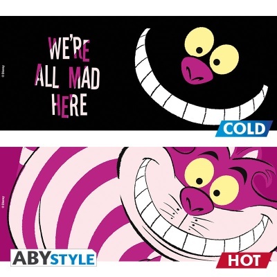 Imagem do Gato de Cheshire com texto e etiquetas COLD e HOT