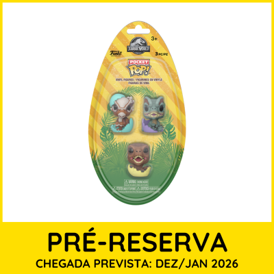 Embalagem com 3 figuras vinílicas Jurassic World Pocket Pop!