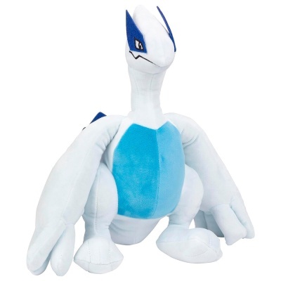 Pelúcia do personagem Lugia em branco e azul com asas grandes
