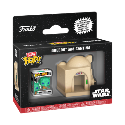 Caixa Funko Bitty Pop! Greedo and Cantina Star Wars com figura e cenário em destaque