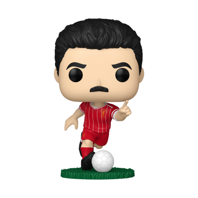 Boneco Funko Pop jogador de futebol com camisola vermelha e bola branca