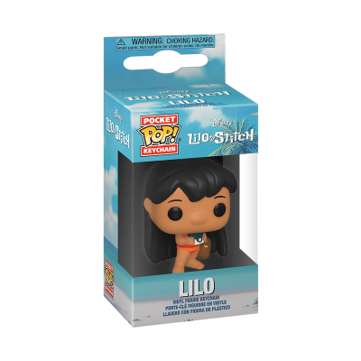 Chaveiro Funko Pop Lilo da Disney em embalagem azul com texto e fundo de céu